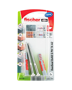 Fischer DuoSeal plug 8 x 48 mm met rvs bolkopschroef blister 2 stuks