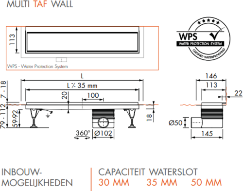 betrouwbaarheid Huichelaar Arena Easy Drain Multi TAF Wall douchegoot 500 mm